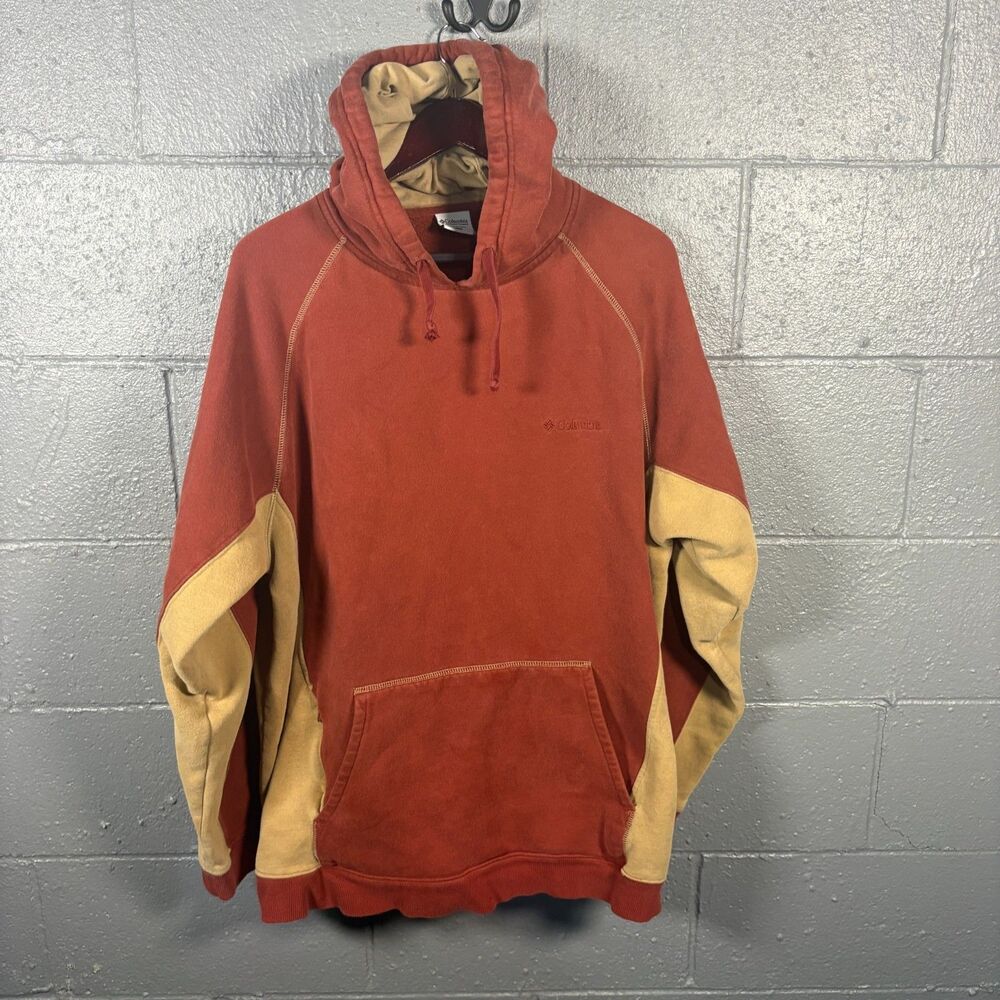 Columbia Hoodie Men's XXL 2XL Red Tan Colorblock Pullover Outdoor Sweatshirt